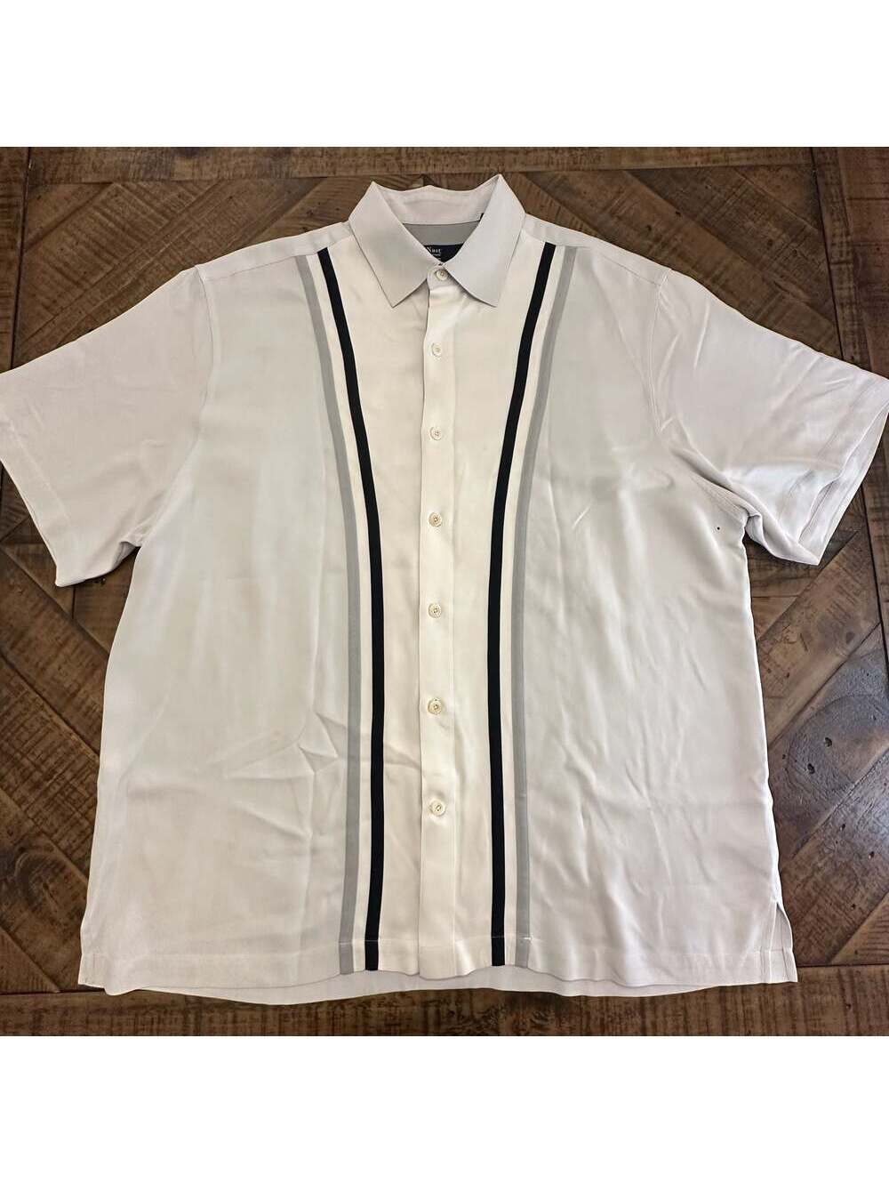 Nat Nast Luxury Originals 100% Silk Bowling Shirt Men L Vertical Panel Striped